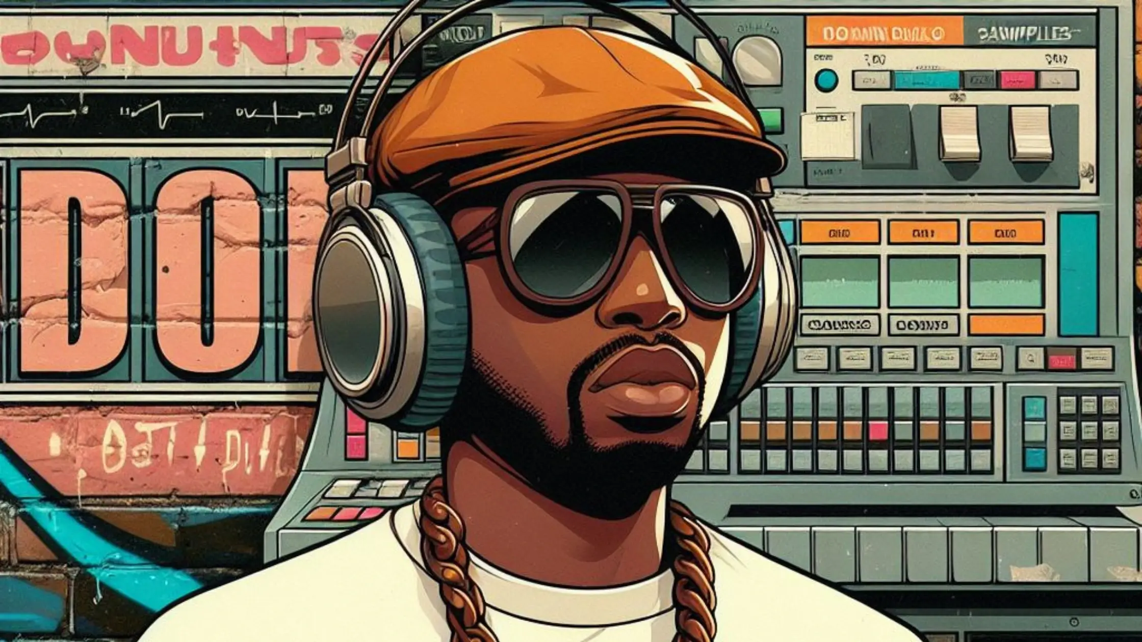 J Dilla drawn in the style of an anime